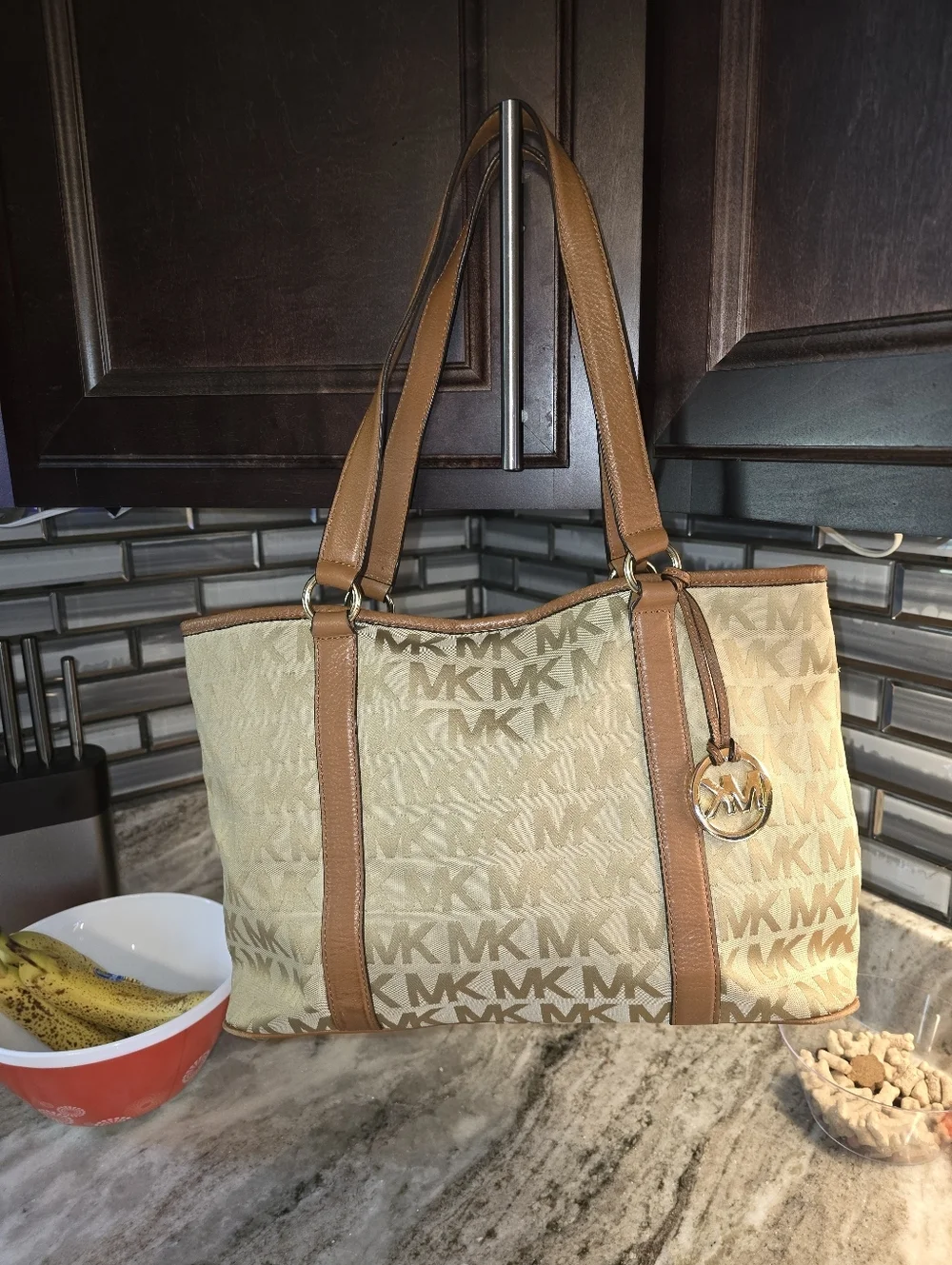 Michael Kors Tan and Brown Signature MK Tote